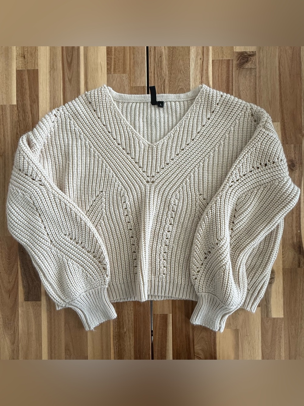 moon & madison Cream V-Neck Cable Knit Sweater